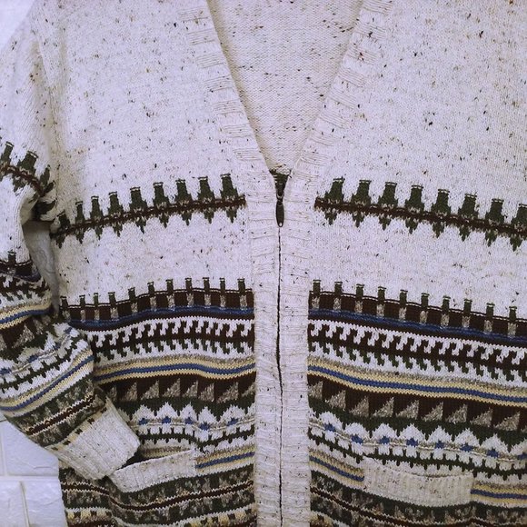 Vintage Liz Claiborne Lizwear Cardigan Sweater -M Pockets Zip Aztec Fair Isle - Picture 2 of 10
